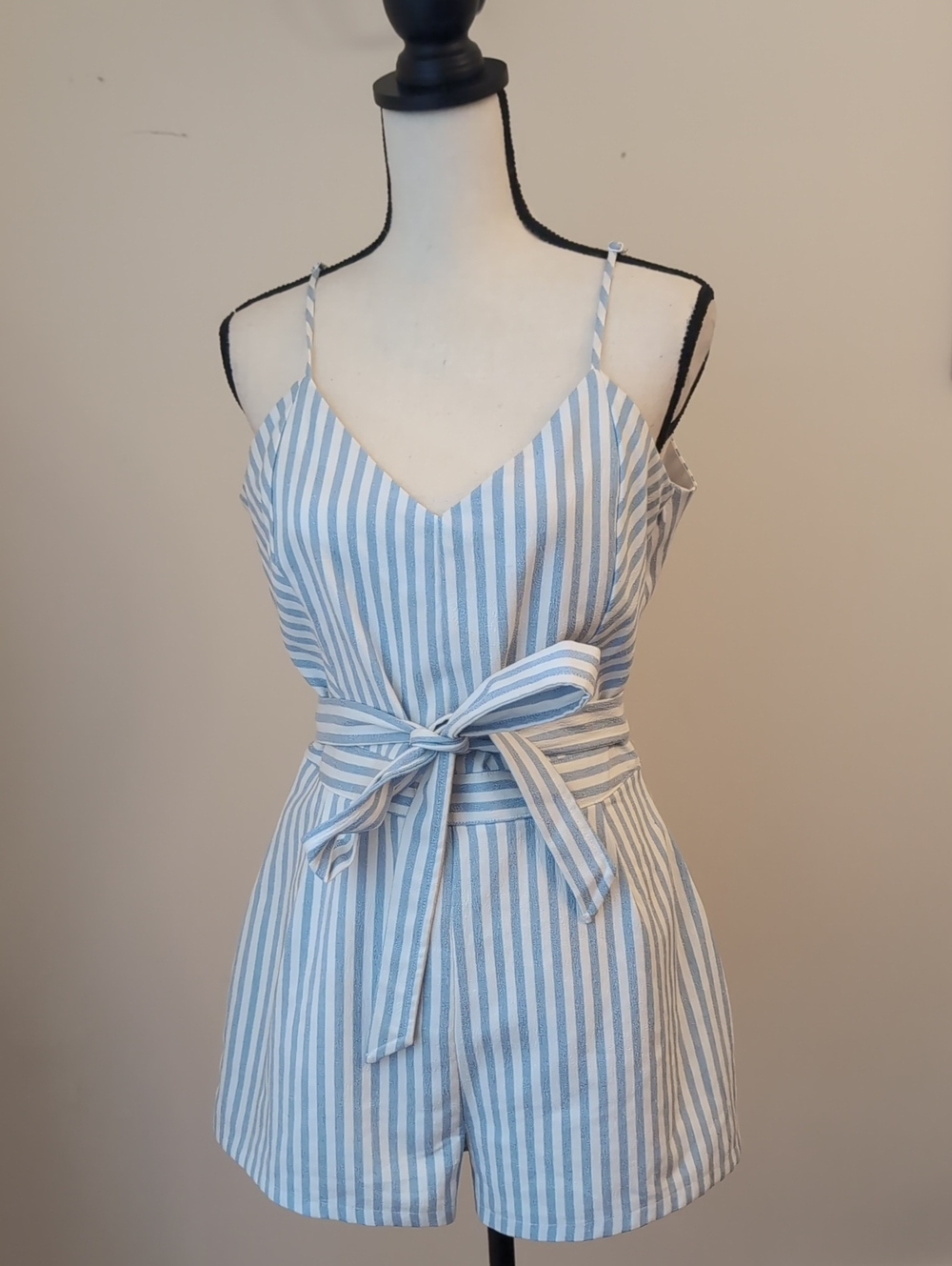 Sugarlips Blue & White Striped Tie-Waist Romper